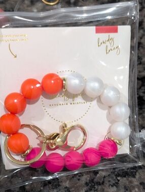 The Darling Effect Hands Free Beaded Keychain Wristlet in Orange, White & Pink